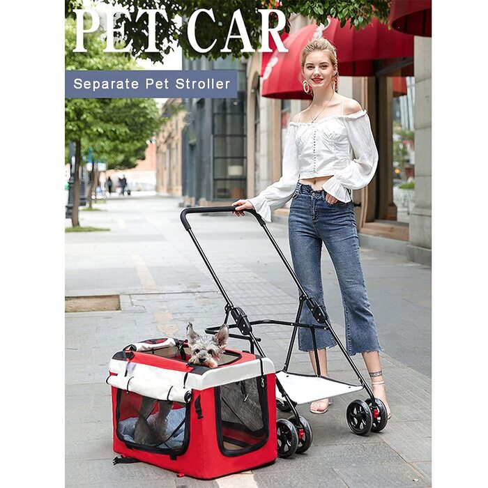 Легкий розкладний візок для дітей та маленьких собак – дихаючий візок для котів та собак – переноска для 2 тварин – портативний візок для домашніх тварин – система подорожей для цуценят та кошенят, червоний