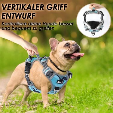 Нашийник для собак великих порід, шлейка з двома карабінами та зручною ручкою, регульована та світловідбиваюча, для щоденних тренувань (L), камуфляжний колір