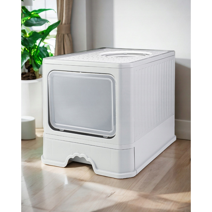 Закритий лоток-туалет для котів Be-Active.pl сірий, з висувною шухлядою та лопаткою