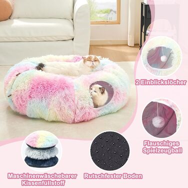 Тунель-ігровий комплекс для котів з лежаком, XXL, з бавовняного плюшу, з іграшками, для котів, кроликів, ховрашків, кольоровий
