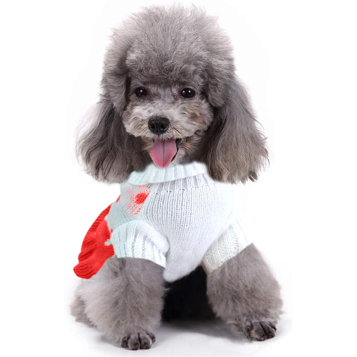 Пуловер для собак CHBORCHICEN, класичний в'язаний пуловер з коміром-стійкою, зимовий, теплий, для цуценят, милий пуловер з малюнком 'Полуниця' та 'Серце', червоний, розмір M