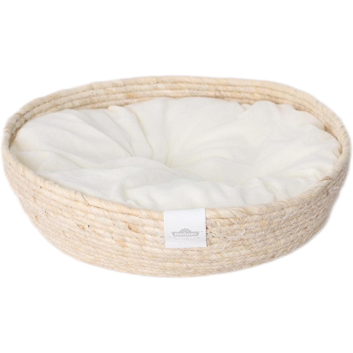 Кругле ліжко для домашніх тварин Dehner Premium Lovely, Ø 45 см, біло-бежеве, з натуральних матеріалів та плюшу