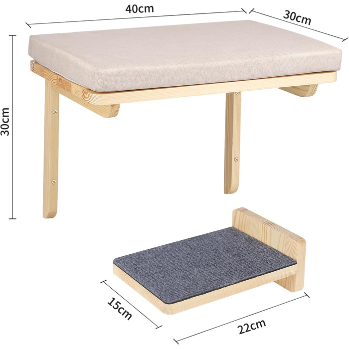 Крісло-гамак для котів на стіну, міцне крісло-гамак для котів, вантажопідйомність до 35 кг, кліматична стіна для котів, ліжко для котів для сну та відпочинку - 61 * 40 * 15 см – білий 61*40*15cm – білий (40*30*25cm – сірий)