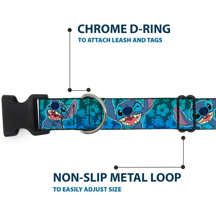 Нашийник Buckle-Down з пластиковим затискачем - Stitch Expressions/Колаж гібіскусу зелено-блакитний градієнт - ширина 1 дюйм - підходить для шиї 15-26 дюймів - великий