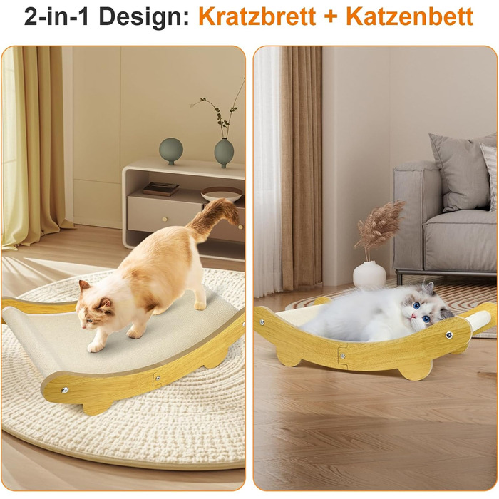 LUMIN TUTU Двостороння кігтеточка та ліжко для котів, 59x34 см, міцна та багаторазова, без випадання ворсу (бавовна & поліестер)