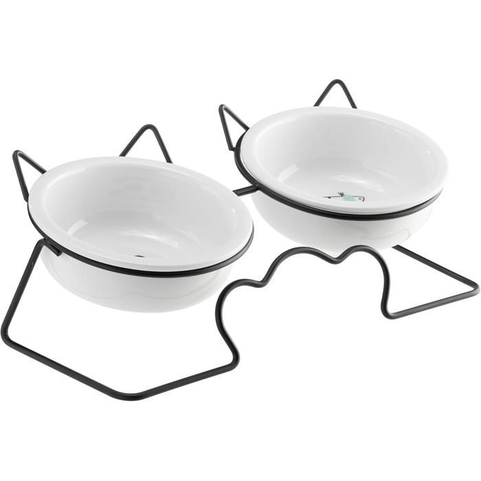 Навіс Keramik Katzennapf mit Metallständer - Erhöhter Katzennapf - Katzennapf Keramik - Katzennapf erhöht - Futterstation Katzen - Spülmaschinen- und Mikrowellensicher Weiß/Grün (Schwarz/Weiß)