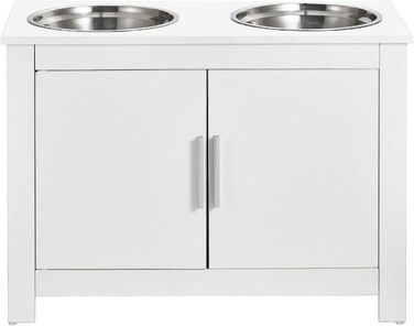 VEVOR шафа-кормниця для собак з 2 нержавіючими мисками 60x30x44 см, підвищена станція для годування з місцем для зберігання, біла, для великих собак