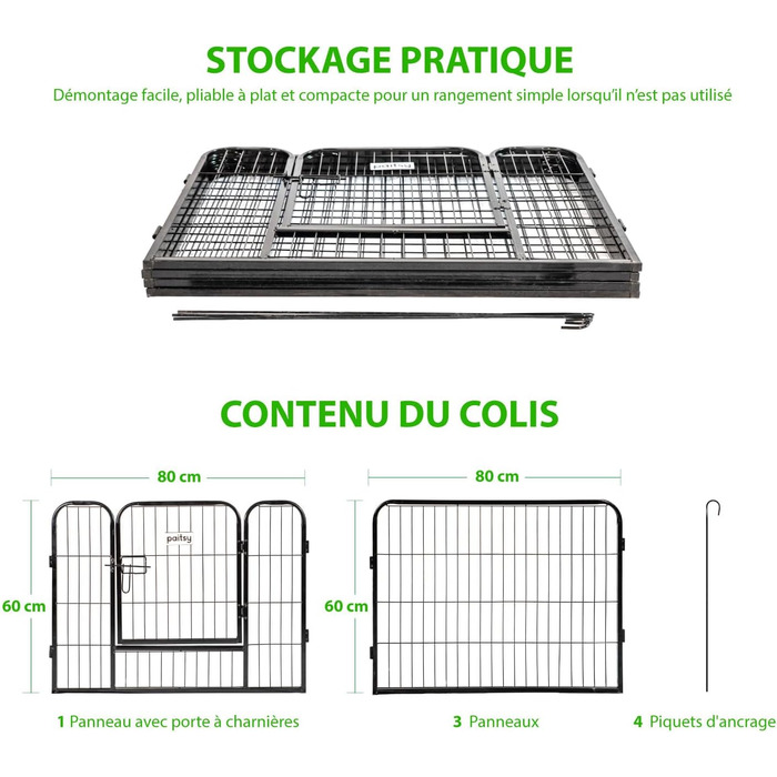 Клітка-вольєр для собак, цуценят та кроликів Paitsy, 80x60 см, 0.64 м², модульна, для внутрішнього та зовнішнього використання, складана, 5 років гарантії