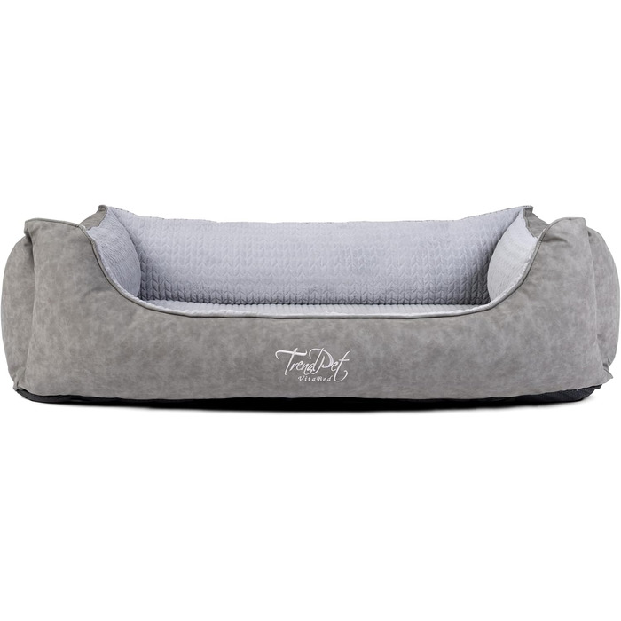 TrendPet VitaBed Style - Ортопедичне ліжко для собак, штучна шкіра зовні, пухнасте всередині (140x115 см, Сірий)