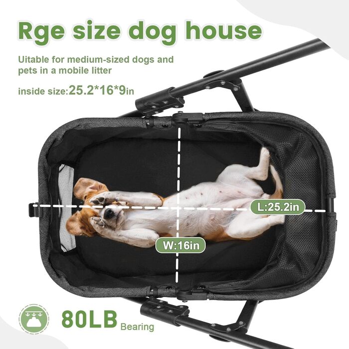 Дитяча коляска для подорожей з тваринами, чорна: міцна, з регульованою ручкою та двома сидіннями