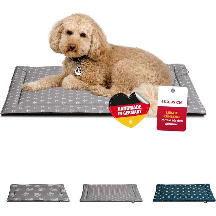 Літня подушка для собак HS-Hundebett® з бавовни з наповнювачем та антиковзаючою основою XS – М'яка подушка для собак на літо – Пральна та довговічна – Легка літня подушка для собак – Виготовлено в Німеччині (Сірий Якір, 40x60 см)