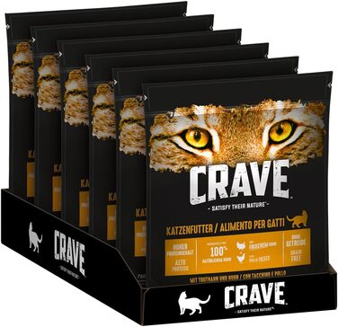 Сухий корм для дорослих котів Crave з індиком та куркою, беззерновий, преміум-клас, 6х750 г