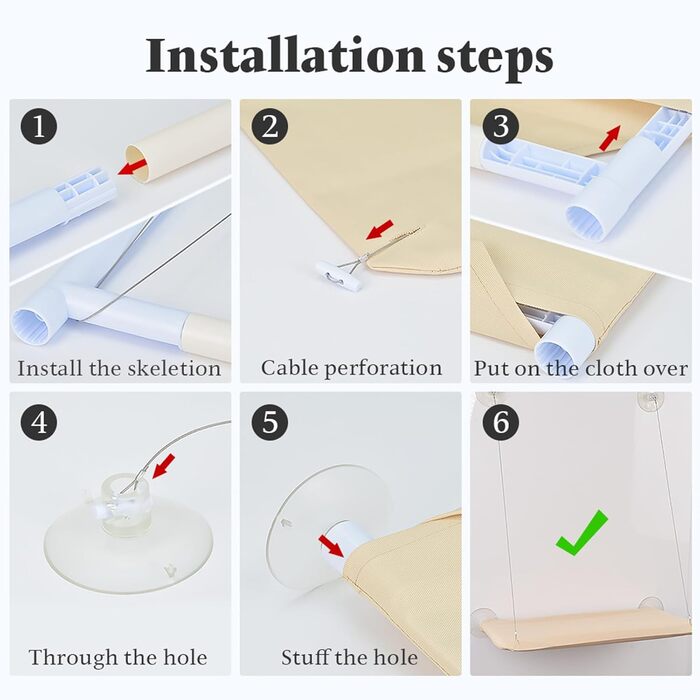 Крісло-гамак для котів JinRui-T на вікно, безпечне сонячне ліжко, міцні присоски, кріплення на вікно, до 13,6 кг (Хакі)