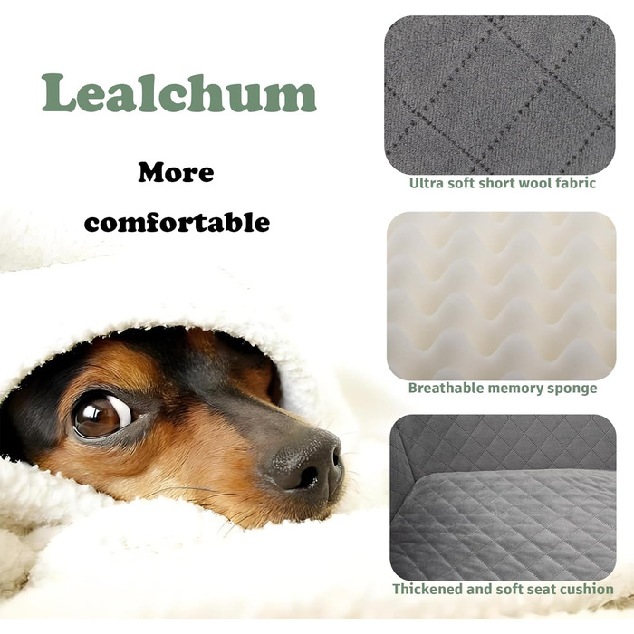 Автокрісло для собак великих порід, м'яка тканина, автоліжко для тварин, піна з пам'яті, 2 страхувальні ремінці, чорно-червоний колір, великий розмір