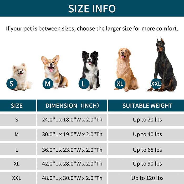 Килимок для собак з меморі-піни XL, водовідштовхувальний, знімний, пральний чохол, для великих собак, 106.7 x 27 x 2 см, морської колір