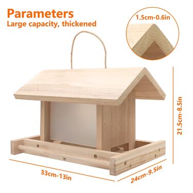 Дерев'яний будиночок для птахів Zeqeey на підвісці: велика місткість, годівниця для диких птахів, Finken, Rotkehlchen, Sparrows