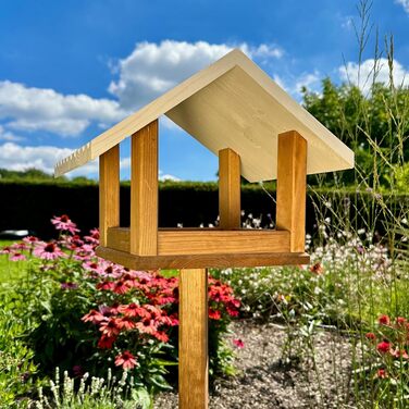 Дерев'яний годівничка для птахів GARTENETAGE з підставкою, стійка до погодних умов, масивна конструкція, для саду