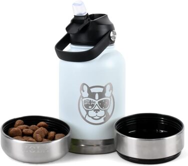 Водонепроникна пляшка для собак 3-в-1 з мискою та контейнером для ласощів | Без BPA, ізольована, 940 мл (Блакитний)