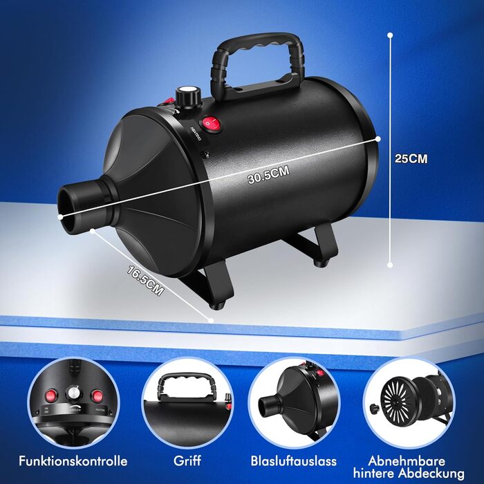Фен для собак Blower 3500W: тихий, з регулюванням швидкості та 4 насадками для грумінгу
