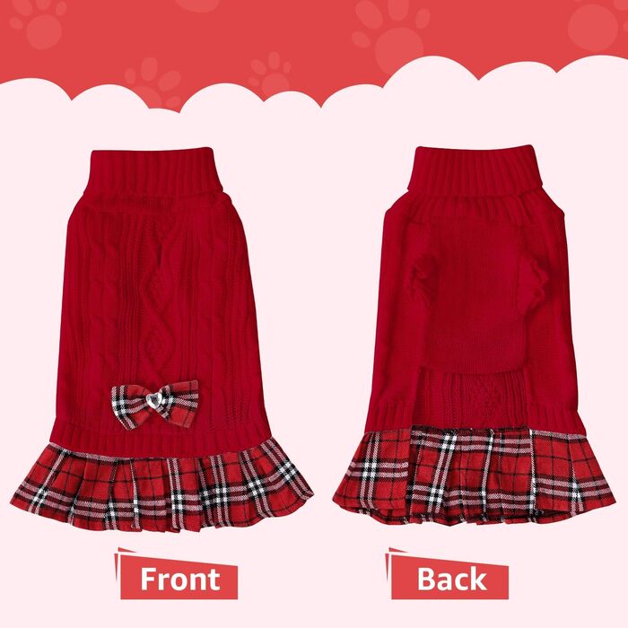 Пуловер для собак SlowTon, теплий пуловер з коміром-горловиною для маленьких та середніх собак, зимовий пуловер з отвором для повідка, червоний в клітинку, розмір S