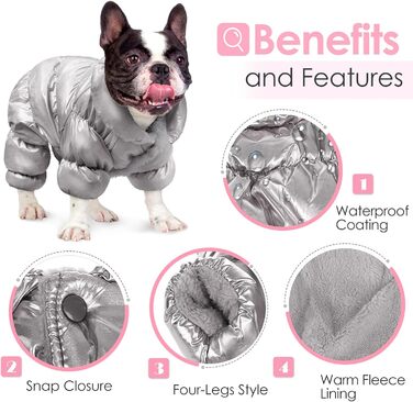 Водонепроникний зимовий одяг для собак AOFITEE, теплий пуховик, флісова жилетка, сріблястого кольору, XL (Обхват грудей 45 см, Довжина спини 36 см)
