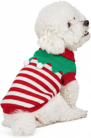 Пуловер для собак на зиму – теплий, м'який, еластичний, для дрібних та великих порід, для такс, французьких бульдогів, XS-XXL, для повсякденного використання та на Новий рік (зелений, смугастий)