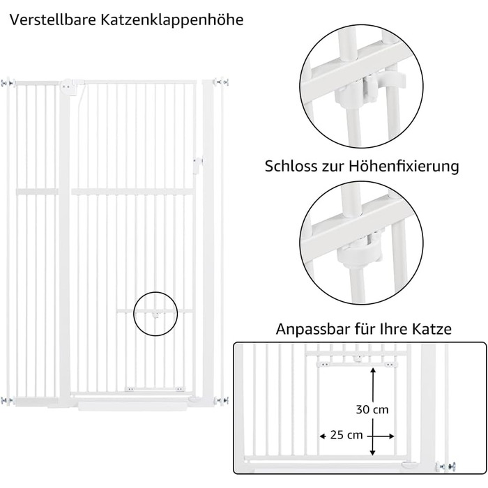 Кіт-загороджувач Unipaws для дверей та сходів, 142 см, з дверцятами для котів, ширина 95-105 см, білий
