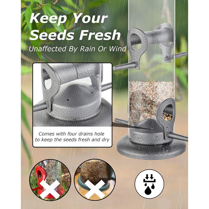 Годівниця для птахів iBorn, металева годівниця для підгодовування з 6 місцями для підльоту, 38 см, срібна