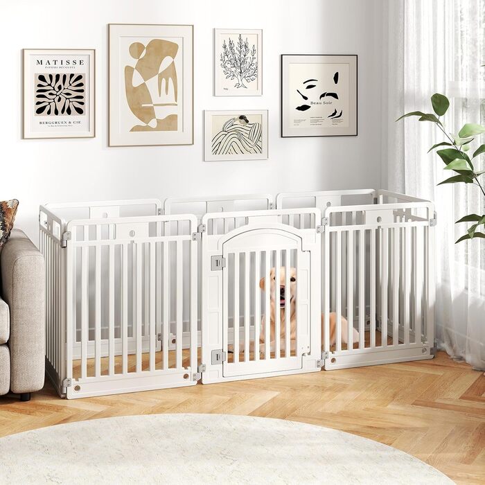 Лягувачка для цуценят COSTWAY, 8 панелей, розкладна, з дверцятами та фіксаторами, 80 см, для собак, пластикова, біла