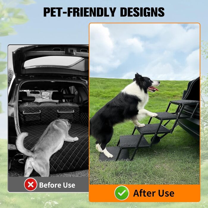 Рампа для собак у машину - 5 сходинок, регульована висота 44-72 см, неслизька поверхня, міцна конструкція з підпоркою для авто, SUV, вантажівки