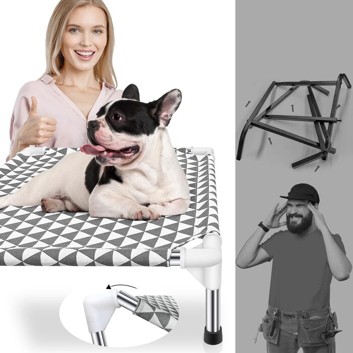 Підвищене лежанка для собак на вулицю, велика, бавовна, протиковзкі ніжки, до 45 кг (трикутник, 51 x 51 x 13 см)