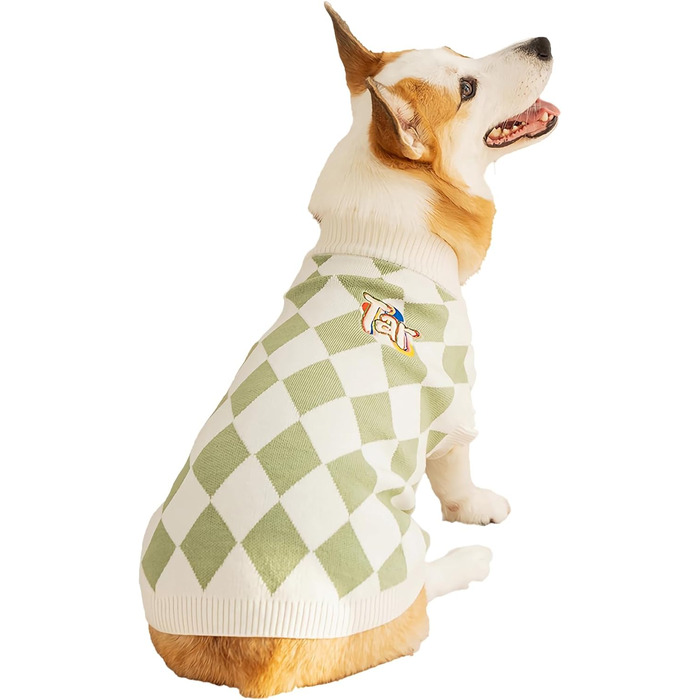 Теплий зимовий пуловер для собак Ola Argyle, розмір L, зелений. М'який халат-піжама для цуценят, дрібних, середніх та великих собак