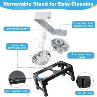 Підвищена годівниця для собак Zivacate, 6 рівнів регулювання висоти та нахилу, годівниця-станція, 2 миски з нержавіючої сталі, 1 миска для уповільнення годування, антиковзна, для середніх та великих собак