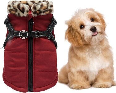 Зимовий теплий одяг для собак: водонепроникна жилетка з інтегрованим шлейкою | Для малих, середніх собак | Колір: Бордовий