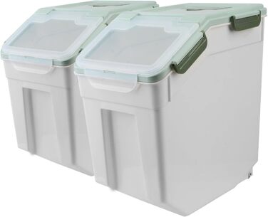 Контейнер для зберігання корму для собак великого об'єму (13.6 кг) з ложкою та мірним стаканчиком (2 шт., сірий/зелений)