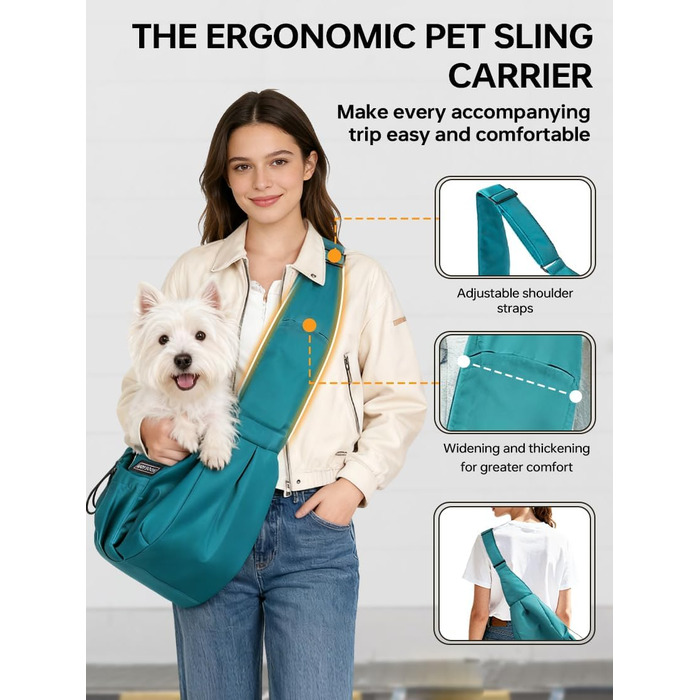 Сумка-переноска для собак та котів, широкі підплічники, регульована, ергономічна, для подорожей та прогулянок, до 5,4 кг (Pfauenblau)
