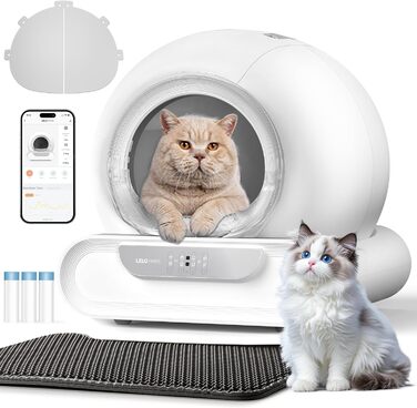 Автоматичний лоток для котів LELO PAWS, 65л, самоочищення, з контролем запаху, керування через APP, електричний, XXL, для кількох котів, білий