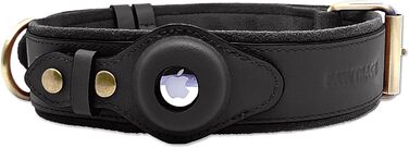 Шкіряний нашийник для собак PawTrace з тримачем для Apple AirTag, регульований, чорний, розмір S (32-45 см), GPS-нашийник для малих і великих собак