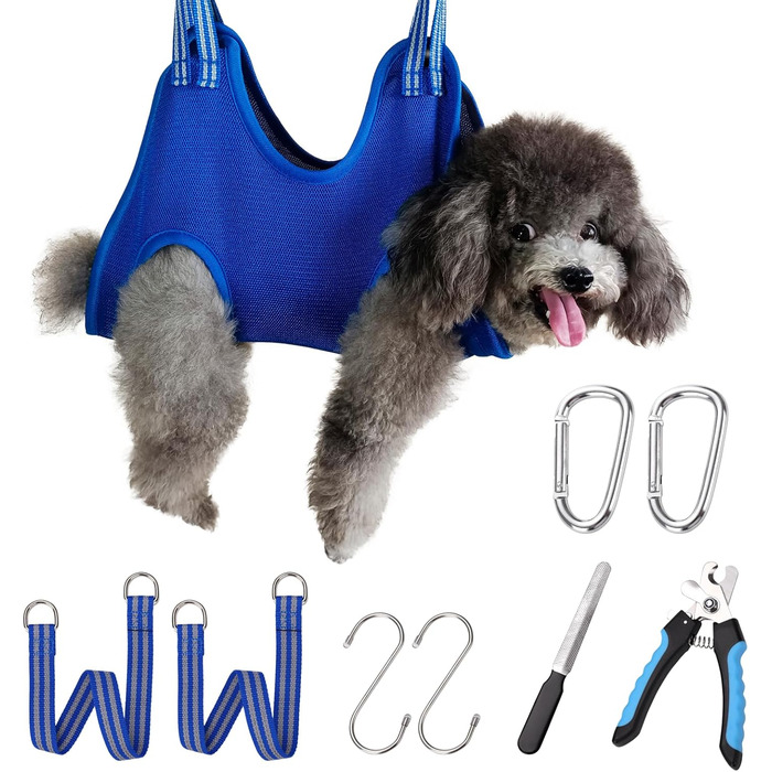 Шлейка-гамак для грумінгу собак OVTEXZOG, переносна сумка-гамак для стрижки кігтів, блакитна (Extra Small, до 6 кг)