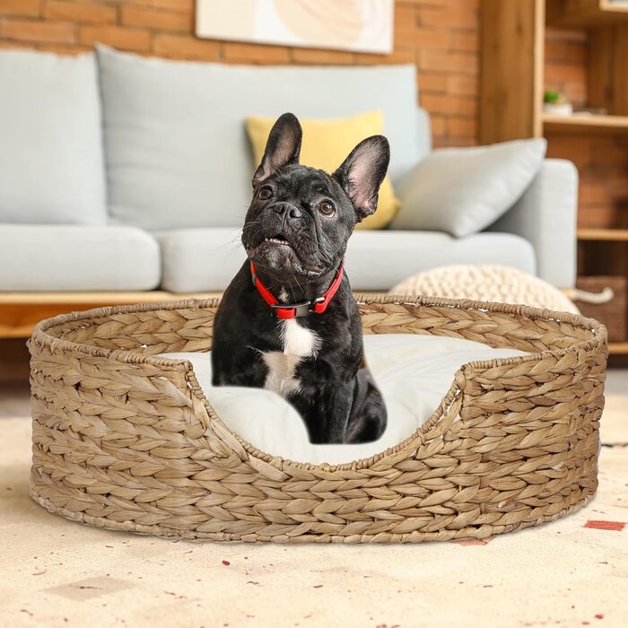 Кругле ліжко для собак та котів Relaxdays, 15 x 49 см, з мореної трави, натуральний колір/кремовий
