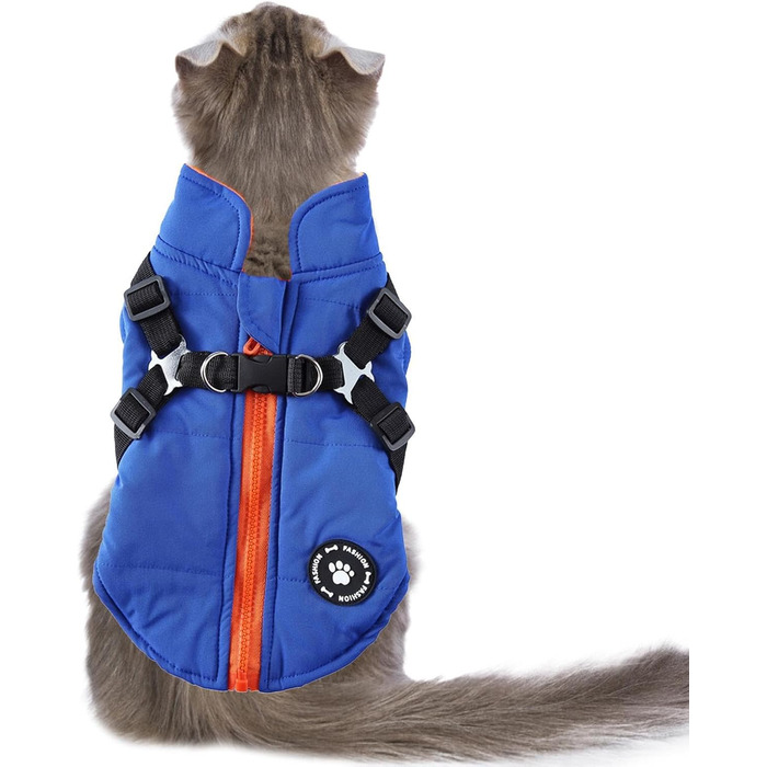 Теплий зимовий одяг для собак: куртка-жилет з шлейкою, блакитна, розмір S