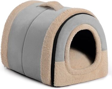 Кішечка Hollypet: ліжко для котів та маленьких собак, 2-в-1, тепле гніздо-печера з кришталевої оксамиту, сірий колір, для дому та вулиці