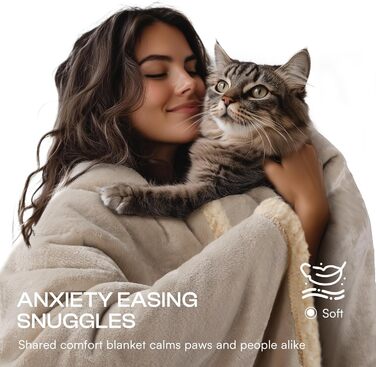 Водонепроникний коврик для тварин Luciphia, Sherpa Fleece, захист меблів від собак та котів, сірий-білий, L (65' x 57')