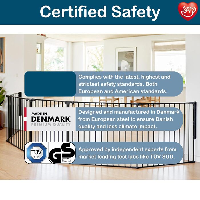 Захисне огорожа BabyDan Flex XXL, 90-350 см, чорна – захист дитини, для каміну, сходів, поділу кімнати, виготовлено в Данії