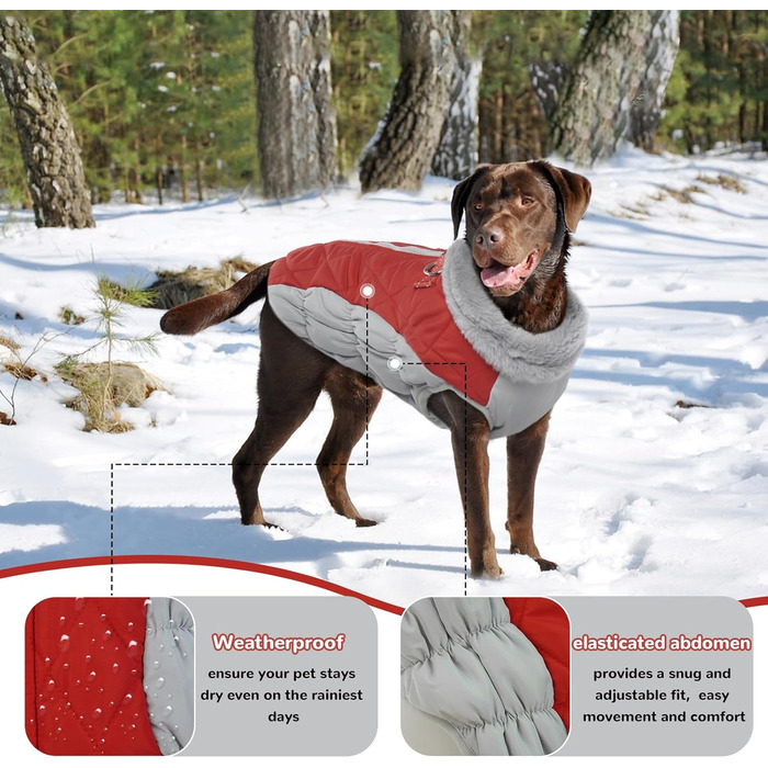 Зимовий теплий одяг для собак: куртка, плащ, теплий одяг для чихуахуа, малі, середні та великі породи. Чорний, червоний (XL)