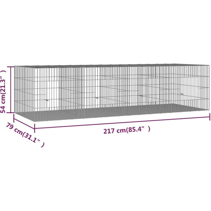 Клітка для кроликів vidaXL, 3 панелі, 217x79x54 см, оцинковане залізо, вольєр для домашніх тварин