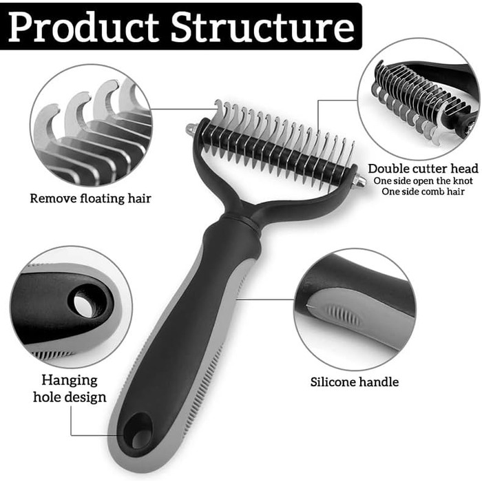 Щітка для собак від випадання шерсті, інструмент для догляду за шерстю, професійна щітка для собак (Сірий)
