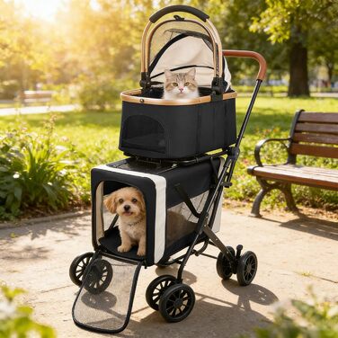 Візок для тварин, бугі для собак та котів, складний, чорний, до 20 кг