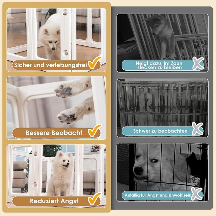 Акриловий вольєр для цуценят, 60 см, прозорий захист для собак, портативний вольєр для цуценят та собак середніх розмірів, для використання в приміщенні та на вулиці, 10 панелей, білий