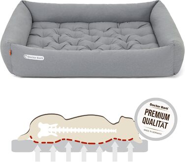 Ортопедичне ліжко для собак Doctor Bark - великі породи, XXL (110x100 см), світло-сірий колір, знімний кошик, прання до 95°C